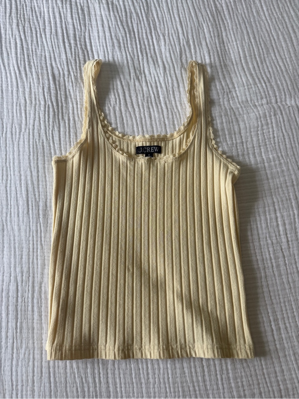 J. Crew Pale Yellow Ribbed Tank with Scalloped Trim
